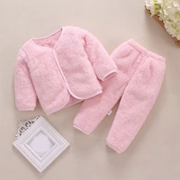Autumn Winter Baby Clothes Set Cartoon Dinosaur Infant Sleepwear Coral Velvet Warm Baby Tops Pants Cute Newborn Home Wear 2