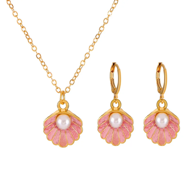 Mermaid Pearl Shell Enamel Necklace Fashion Temperament Colorful Shell Pendant Necklace Jewelry Presents for Women Girls 5