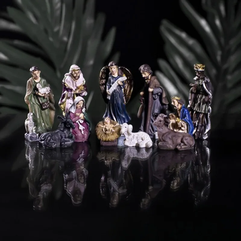 

11pc Set Colorful Nativity Holy Family Birth of Jesus Figurine Christmas Home Decor Miniatures Ornament Church Xmas Gift