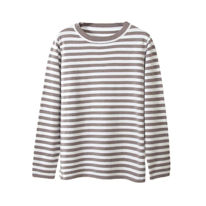 2024 Autumn Winter Knitted Stripe Sweater Women Loose Casual Thick Pullovers Female Warm Long-sleeved Round Neck Tops