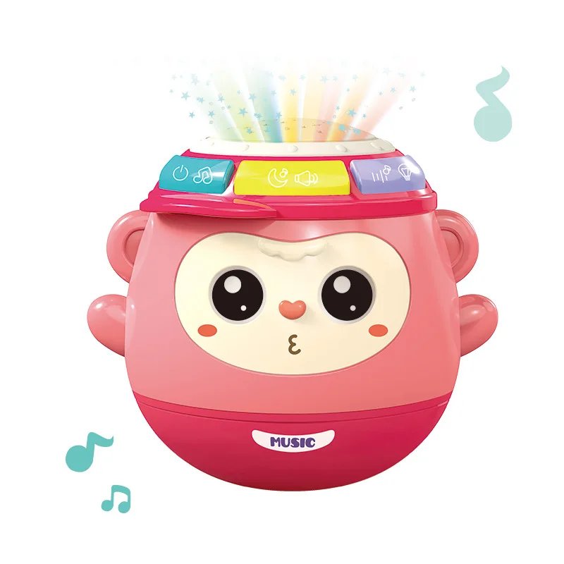 Kids Music Toys 5 in 1 Monkey Tumbler Toy Star Projector Lamp Music Beats Drum Early Educational For 0-12 Months