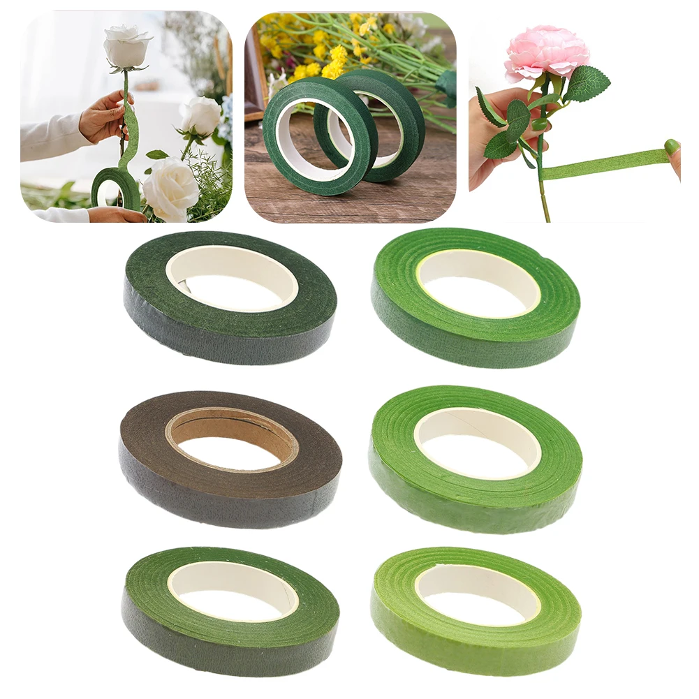 Professional Grade Floral Stem Tape 30 Yard 12MM Width Green and Brown Perfect for Flower Wrapping and Decoration
