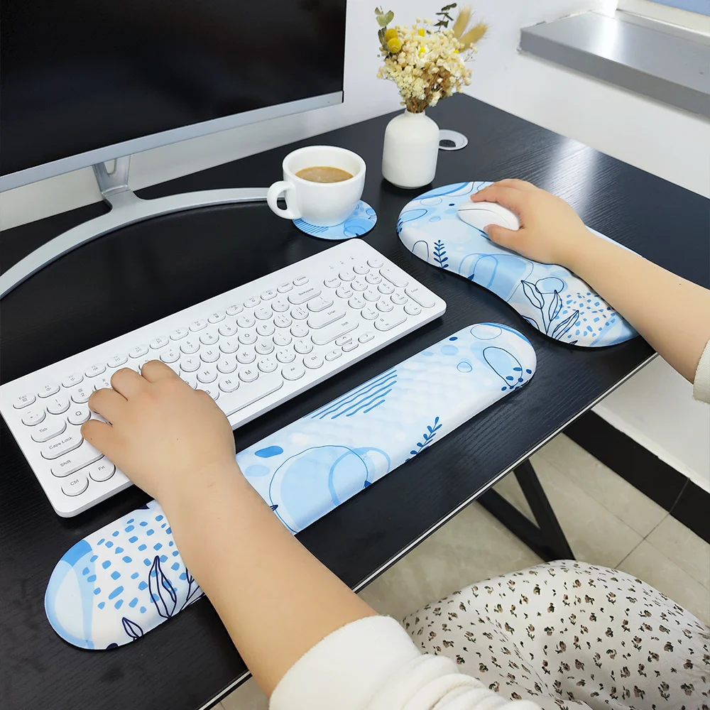 

HUADO Ergonomic Mouse Pad Wrist Support with Massage Design,Cup Mat,Keyboard Pad,Non-Slip PU Base, Mouse Pads for Wireless Mouse