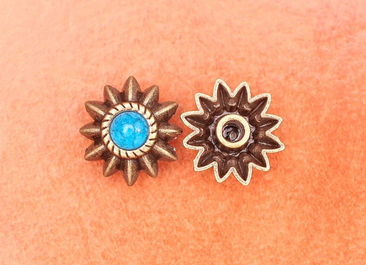 20 stücke 13mm Messing westlichen ethnischen Blumen stern schwarz türkis Conchos Spikes Niet Nieten für Leder Handwerk Gürtel Ledertasche Dekor – Detail 15