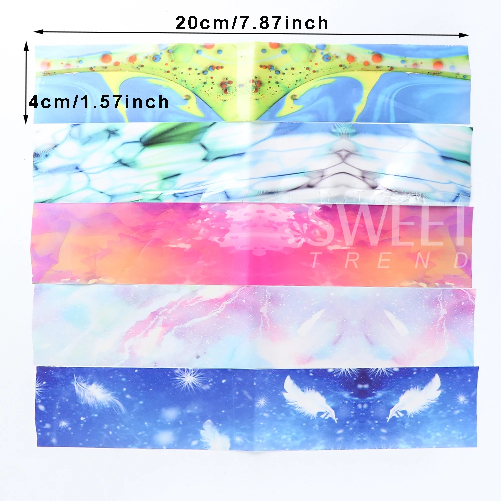 10pcs/set Rainbow Marble Nail Art Transfer Foils Stickers Blooming Ink Textured Starry Paper Summer Classic Decal Manicure Decor