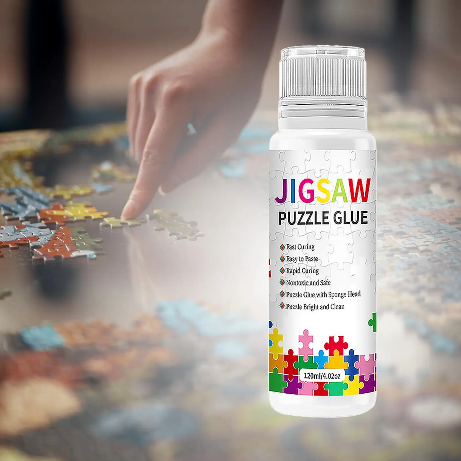 

Puzzle Glue 120ml Quick Drying Puzzle Saver Glue with Sponge Head Applicator Jigsaw Puzzle Glue for 1000/1500/2000 Piece Puzzles