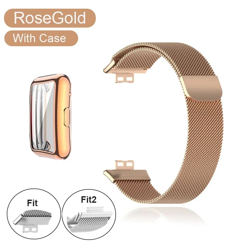 Enhanced Metal Band with Case and Screen Protector for Smartwatch - Milanese Magnetic Loop Watchband