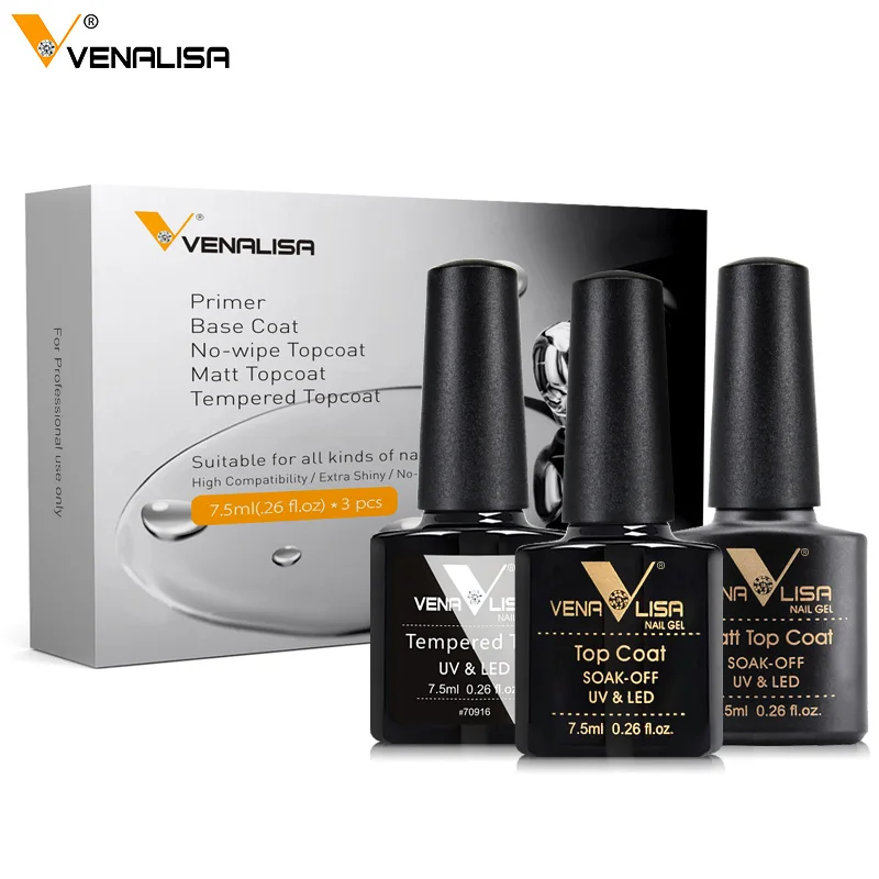 Venalisa Luxury Nail Prep & Gel Polish Kit with No-Wipe Top and Base Coats