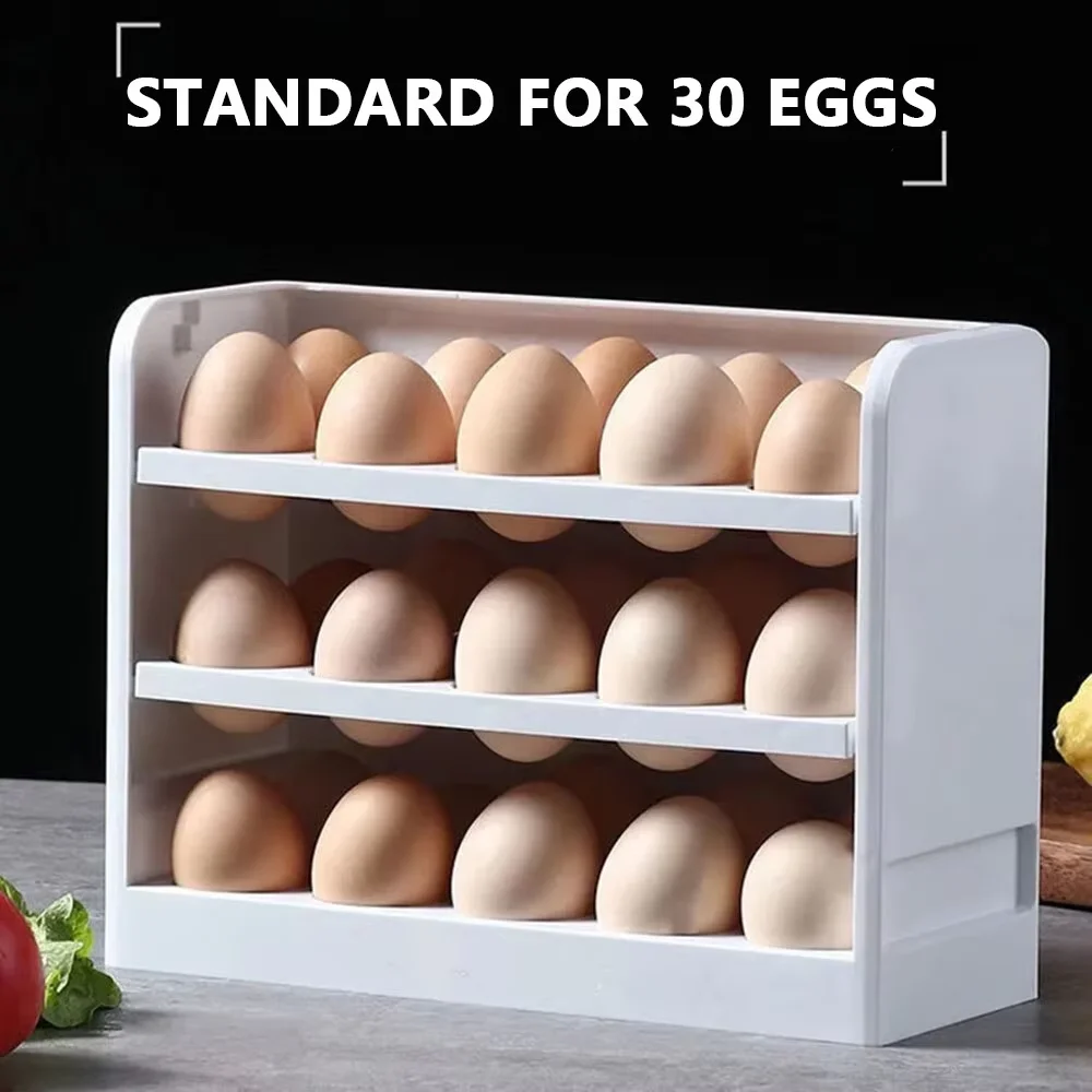 Refrigerator Egg Storage Box Rotating 30 Grid Space-saving Organizer Container Kitchen Desk