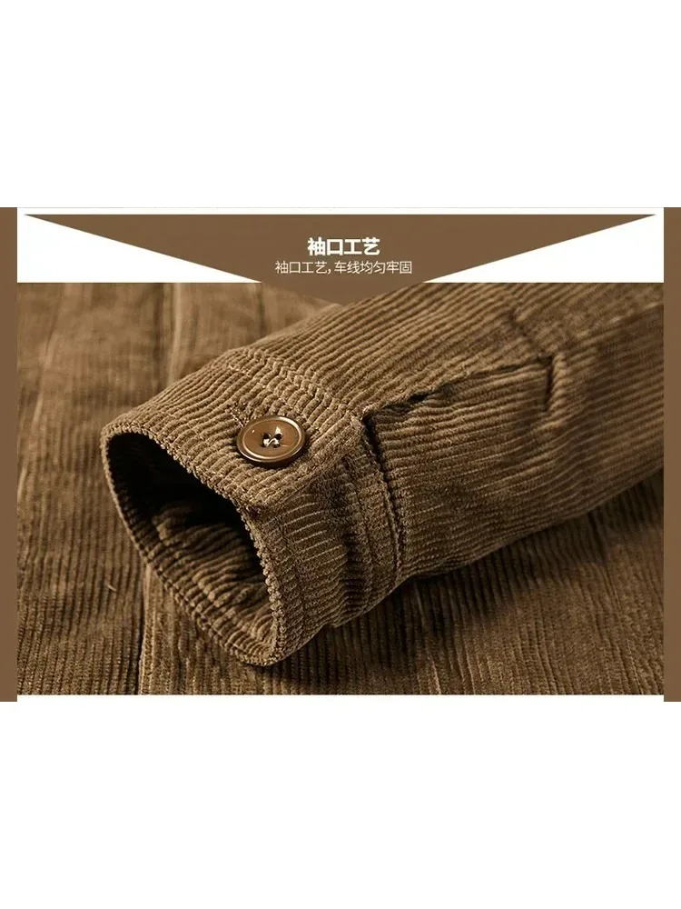 Mens Padded Corduroy Parka Jacket - Warm Windbreaker with Fur Collar
