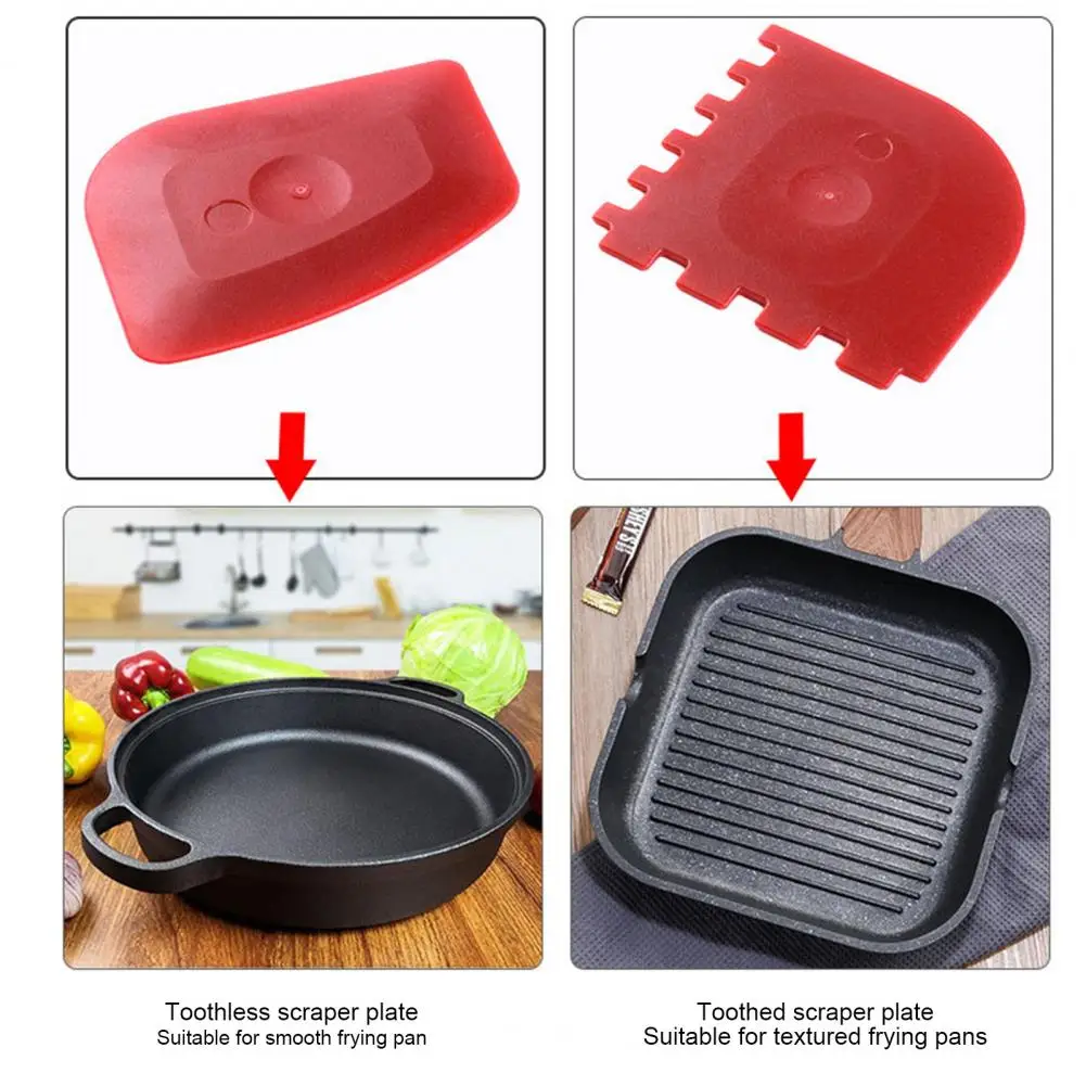 2Pcs Pan Scraper Convenient Wear-resistant Comfortable Grip Non-slip Grill Pan Cleaning Scraper Set Home Supplies