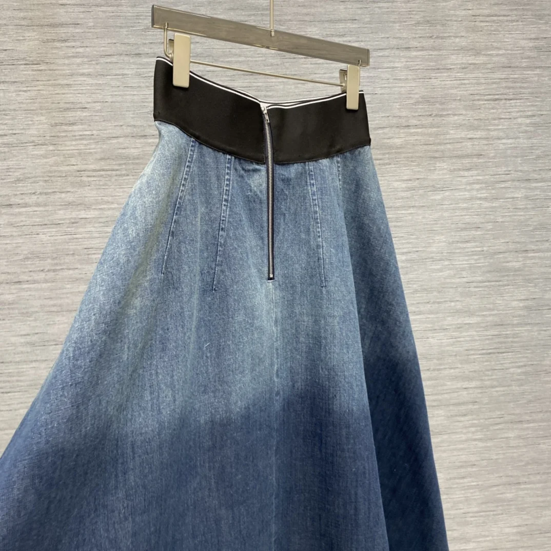 

New elastic waist gradient washed long skirtNO16