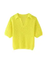 Women Fashion Pointelle Knit Loose Sweater Polo Collar Short Sleeve Female Pullovers Chic Tops - Image 3