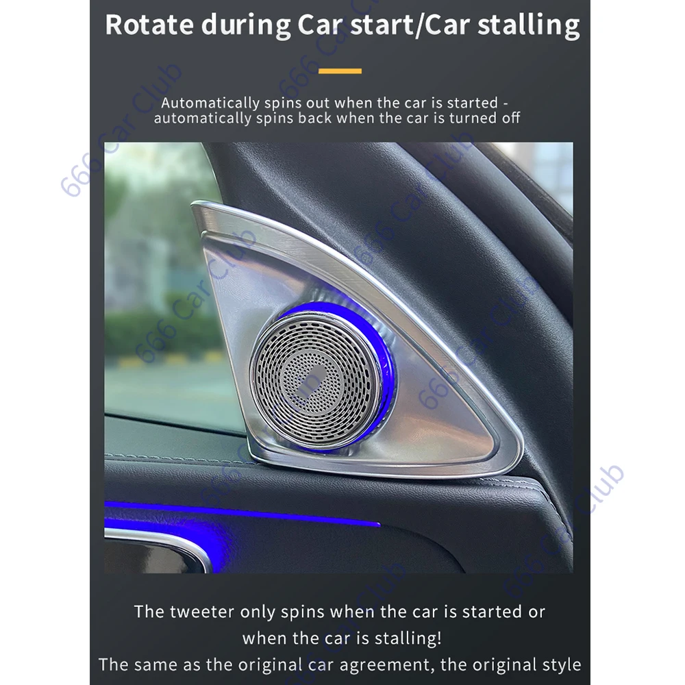 메르세데스 벤츠 2022 C 클래스 W206 C300 차량용 4D 트위터 스피커, RGB LED 앰비언트 라이트, 3D 회전 고음 경적 개조, 64 색