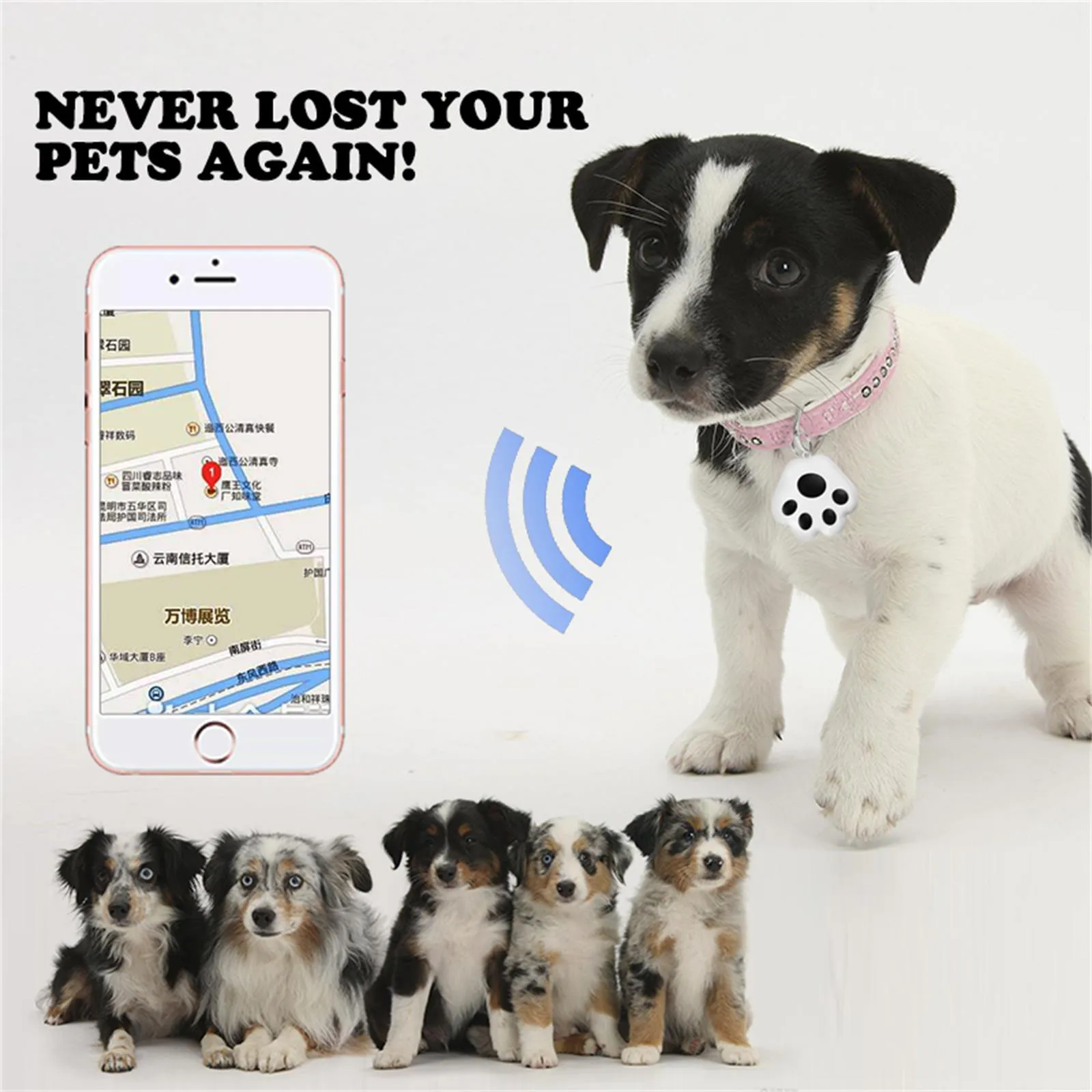 Mini Cute Dog Paw GPS Tracker Bluetooth Anti-lost Alarm GPS Locator Smart Wallet Key Finder Tag Keychain Pet Dog Child Tracker