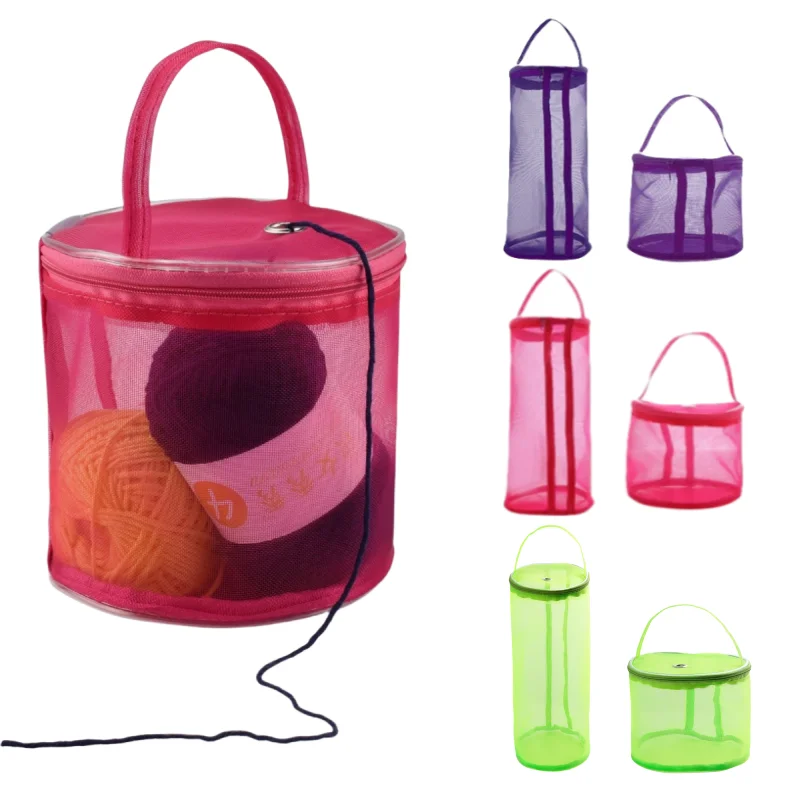 حقيبة تخزين الغزل المحمولة منظم كروشيه منسوج شبكي مجوف لأدوات النسيج وإكسسوارات الخياطة سلة يدوية ذاتية الصنع