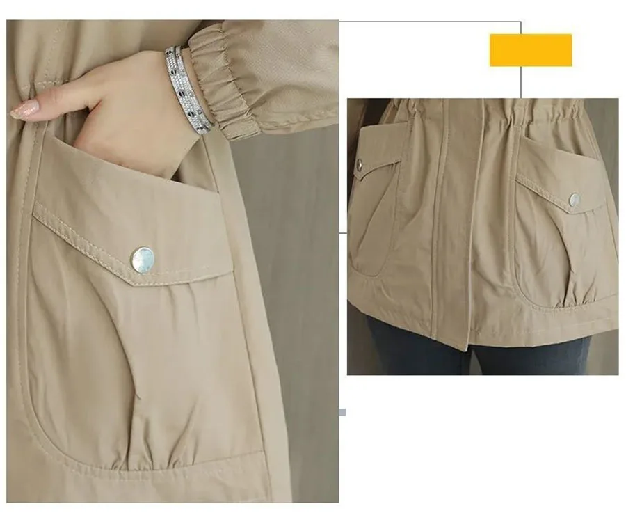 Korean Women Trench Coats Casual Lapel Drawstring Windbreake Spring Loose Gabardina Khaki Mid-length Jacket Big Size 4xl Abrigos