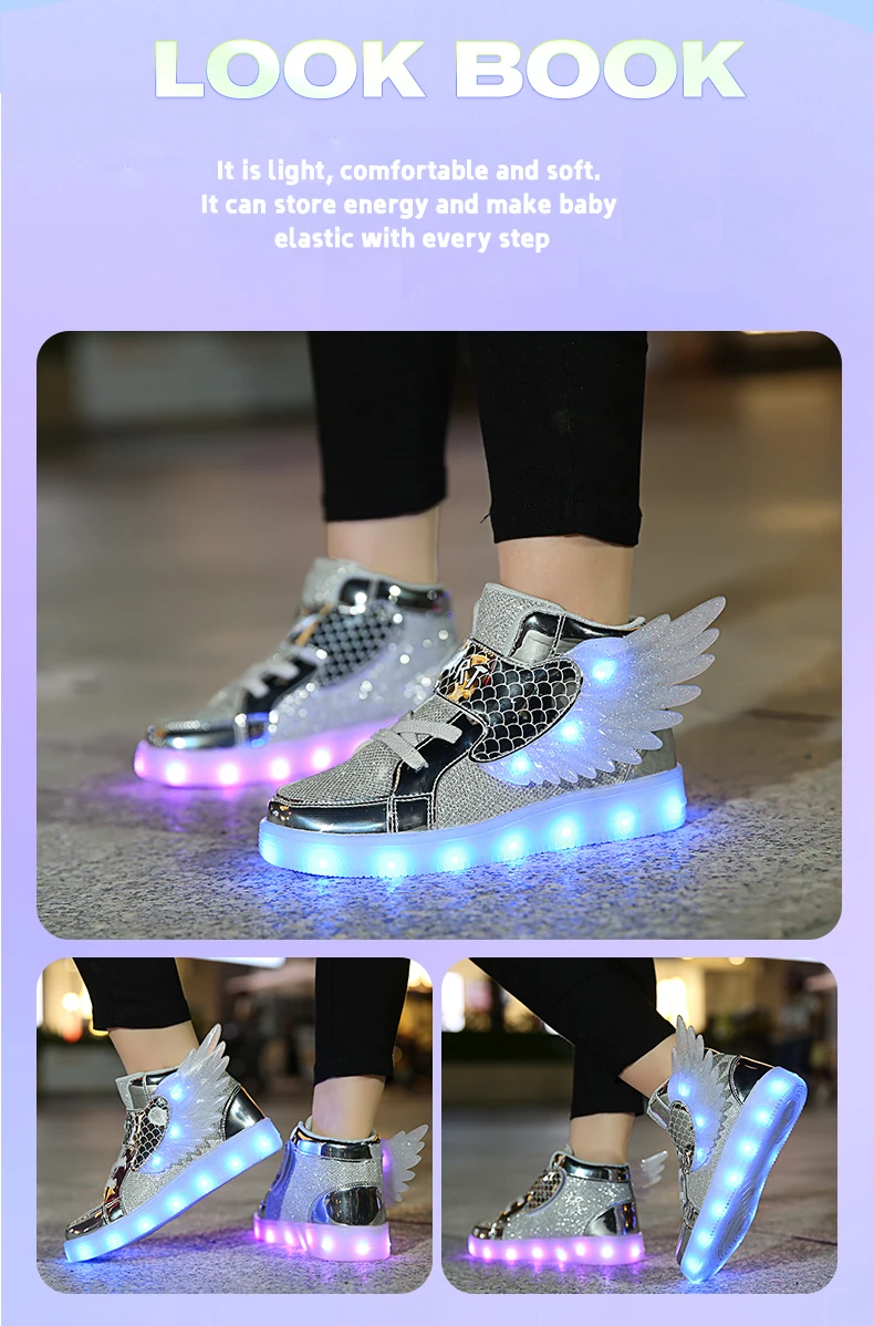 extra wide fit children's shoes 2022 NEW Children Luminous Glowing Sneakers White Pink Led Light  Kids Led Shoes Boys Girls Wing Shoes USB Charging girl princess shoes