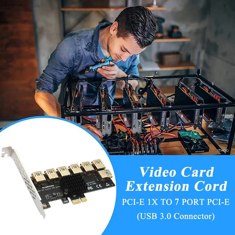 PCIE 1 to 7 Gold USB 3.0 PCI-E Riser Card - 1x to 16x Multiplier Hub Adapter for Bitcoin Mining BTC Devices Description Image.This Product Can Be Found With The Tag Names Computer Cables Connecting, Computer Peripherals, Express riser, PC Hardware Cables Adapters