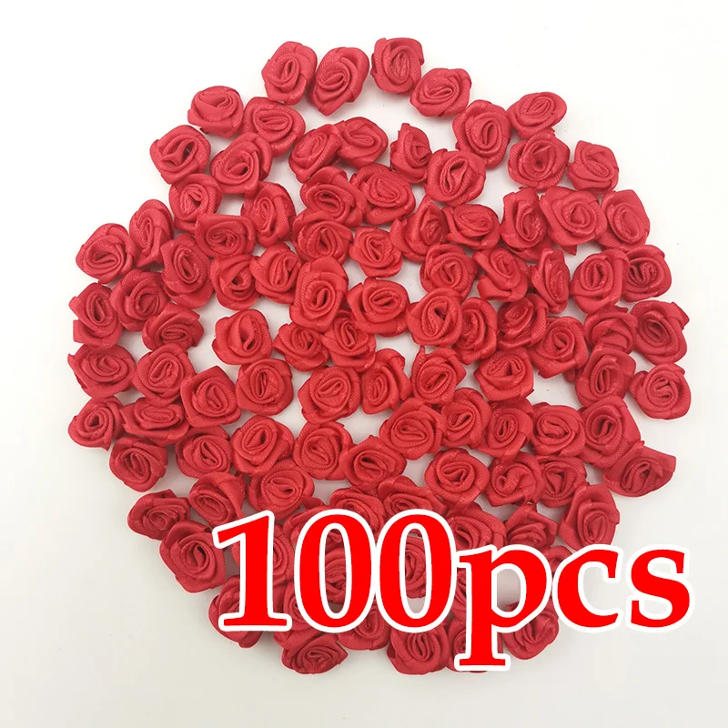 100-Pack Mini Pink Satin Ribbon Flowers for Crafting and Party Decor