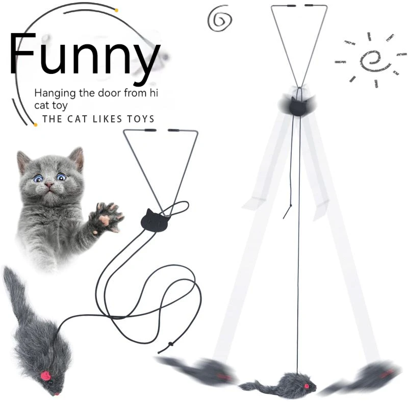 

Pet supplies toy hanging door cat teaser triangle hook adjustable telescopi changing door cat teaser toy cat toy little mouse