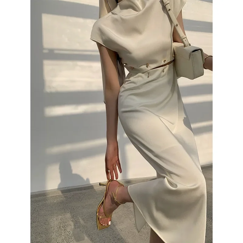 

Women Wrap Dress Long Party Sexy Elegant Evening Gowns Prom Dresses Vestidos Hollow Out A Line Short Sleeve Bare Waist 2023