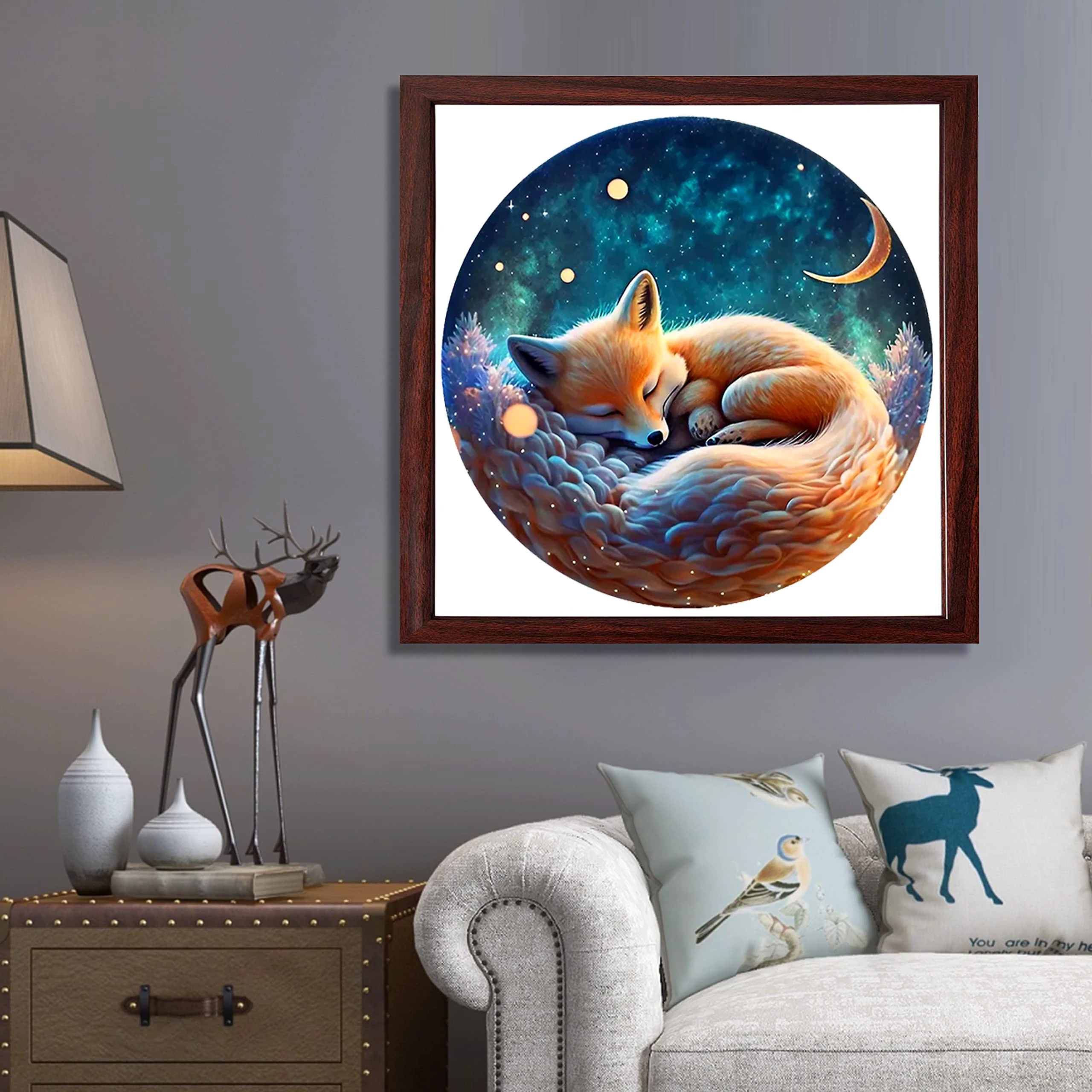 Sleeping Fox Round Wooden Puzzle Art, Uniquely Animal Shaped Pieces Wooden Toy, Christmas Gift Home Decor Family Game 4