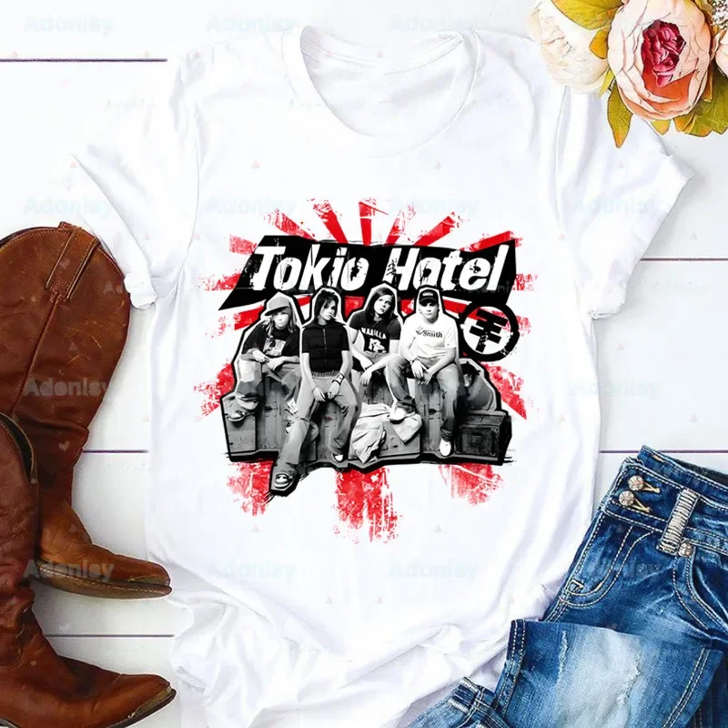 

Tokio Hotel Group Rock Music Y2K Aesthetic Women T Shirt Girl Harajuku Style Graphic Tops Kawaii Female T-shirt,Drop Ship