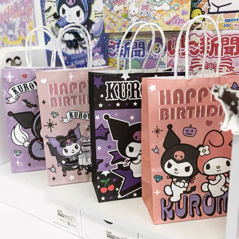 

Kawaii Kuromi Cinnamoroll My Melody Kraft Paper Gift Bags Sanrios Anime Candy Box Cookie Package Handbag Birthday Party Supplies