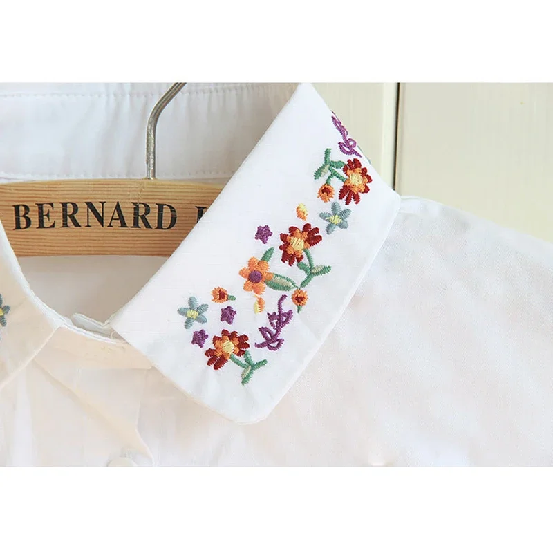 Ladies Women Cotton Detachable Lapel Shirt Fake Collar Floral Embroidered False Blouse Neckwear FS0420 fake collar