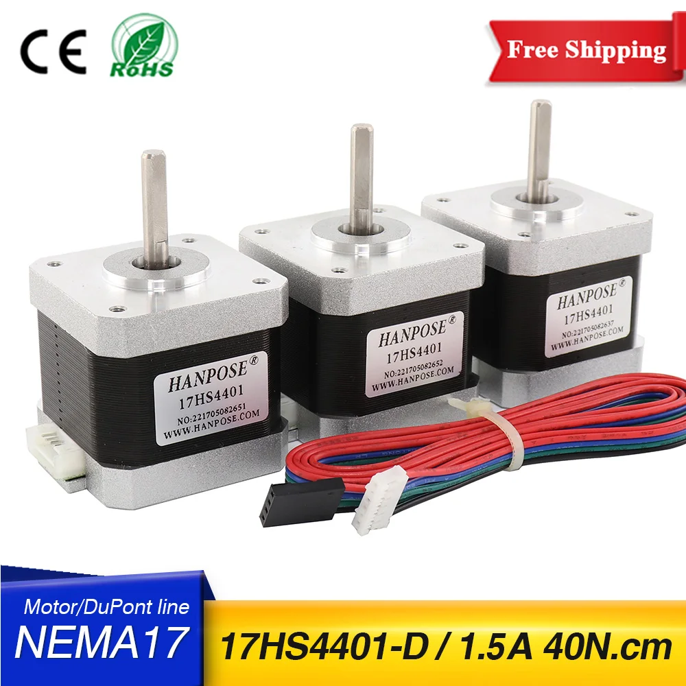 

Бесплатная доставка 3 шт. шаговый двигатель Nema 17 40 мм 17HS4401-D 40N. См 1,5 А 12 В 4 вывода для ЧПУ Reprap 3D принтер Nema17 шаговый двигатель
