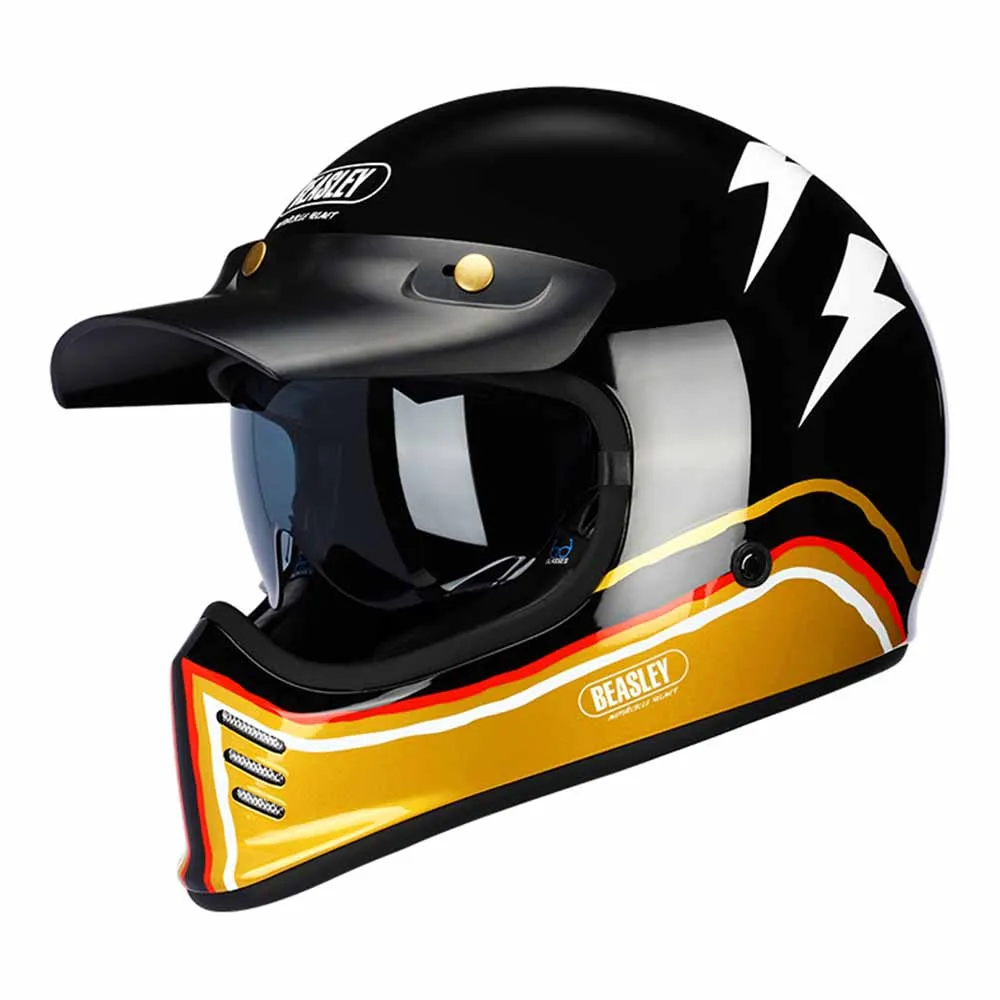 thumbnail image 1 of Casco de motocicleta Black Flame, estilo vintage, de cara completa, resistente al desgaste, accesorios de carreras, transpirable, para motocross, protección anticaídas, 1 of 5