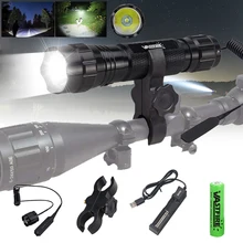 Tactical LED Flashlight White Hunting Torch Weapon Lamp Power by 18650 with Gun Mount for Outdoor Camping Hiking Fishing