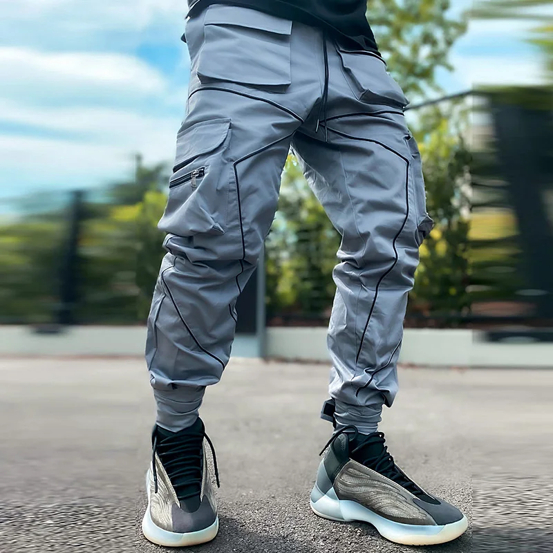 Mens Gym Joggers Casual Pants Sweatpants Fitness Trousers Hip Hop Cargo Pants Male Streetwear Men Reflect Sports Trackpants image