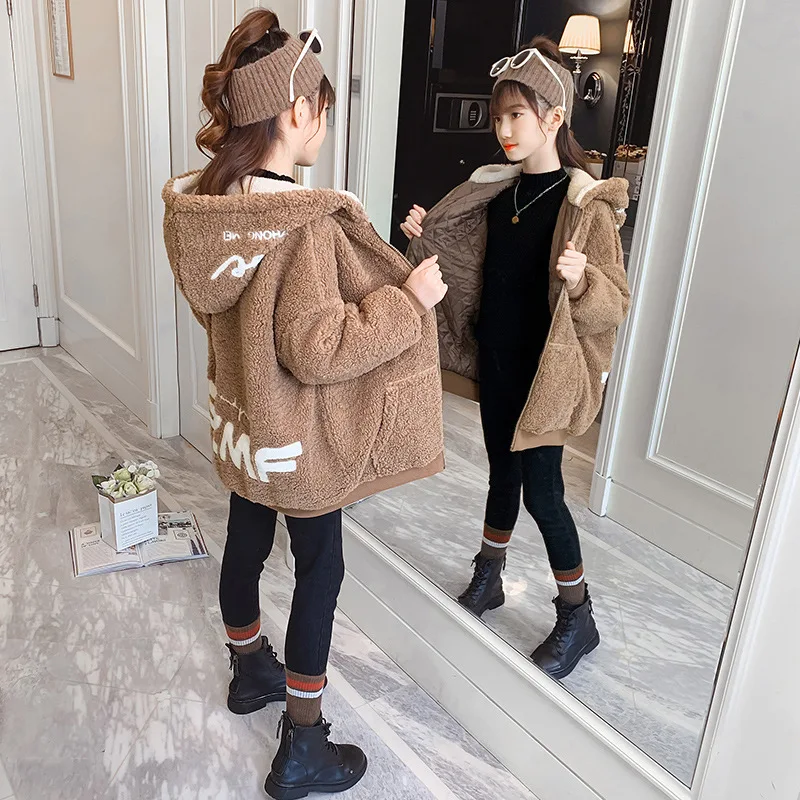 

Корейская зимняя детская Вельветовая верхняя одежда для девочек-подростков с капюшоном ветрозащитные теплые плотные пальто детские зимние куртки для девочек