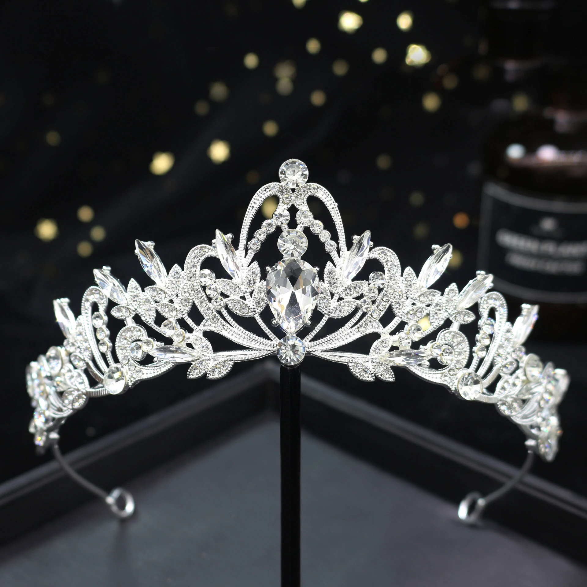 1pc Krone Braut Vintage Haar Bands Kristall Strass Handgemachte Haar Bands Krone Prinzessin Geburtstag Party Platte Kopfschmuck – Detail 4