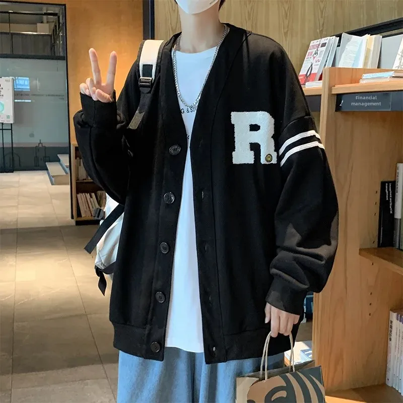 남성용 캐쥬얼 맨투맨 가디건, 트렌디한 한국 스타일, 루즈핏 홍콩 스타일, 독특한 하이 스트리트, 트렌디 브랜드 재킷, 가을