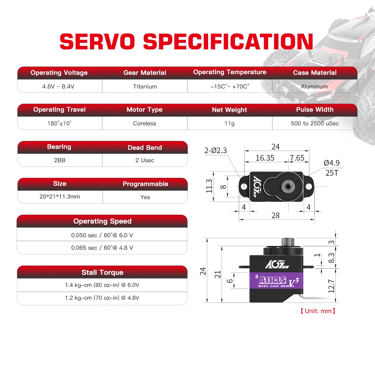 AGFRC A11CLS V3 Racing Drift Kit Gyro Programmable Servo Super Speed 1.4KG Micro Servo For 1/28 1/24 1/18 RC Mini Z D Q Cars