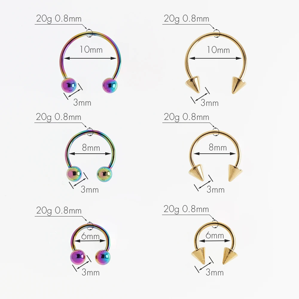 6pcs pack 20g 0.8mm Circular Barbell Horseshoe Septum Ring Cartilage Tragus Nose Hoop Body Pirercing