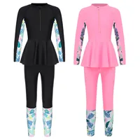 Kids Girls 2Pcs Swimsuit Sun Protective Rash Guard Floral Print Long Sleeve Top with Pants Swimwear Beach Surfing Bathing Suit 5
