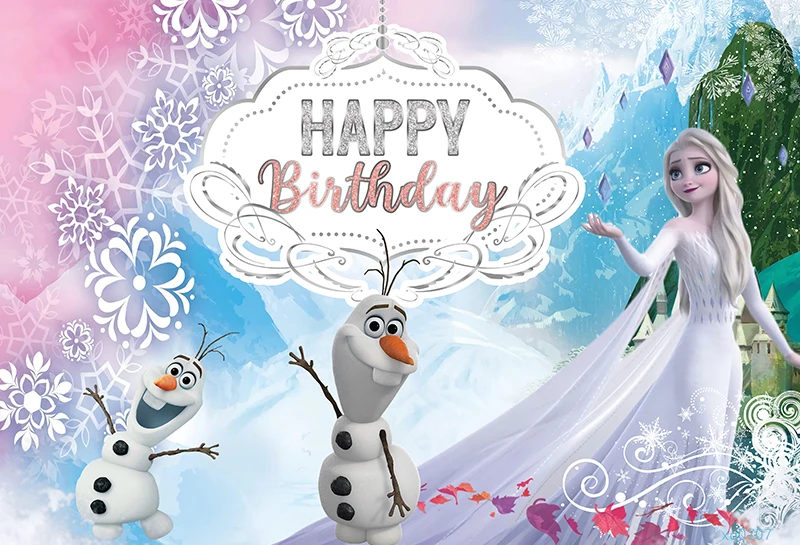 Toile de fond de photographie de princesse Elsa congelée pour filles, joyeux anniversaire, fond d'hiver, fête préChristophe, papier peint de château de neige de glace