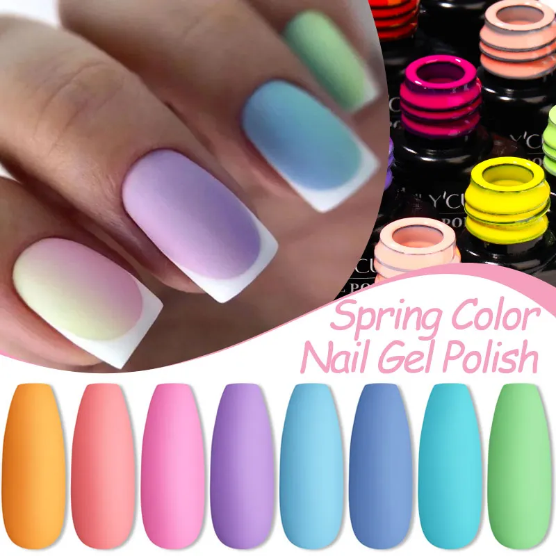 LILYCUTE Matte Macaron Series Gel Nail Polish Pink Purple Glitter Spring Summer Color Semi Permanent Base Top Coat Nail Art Gel