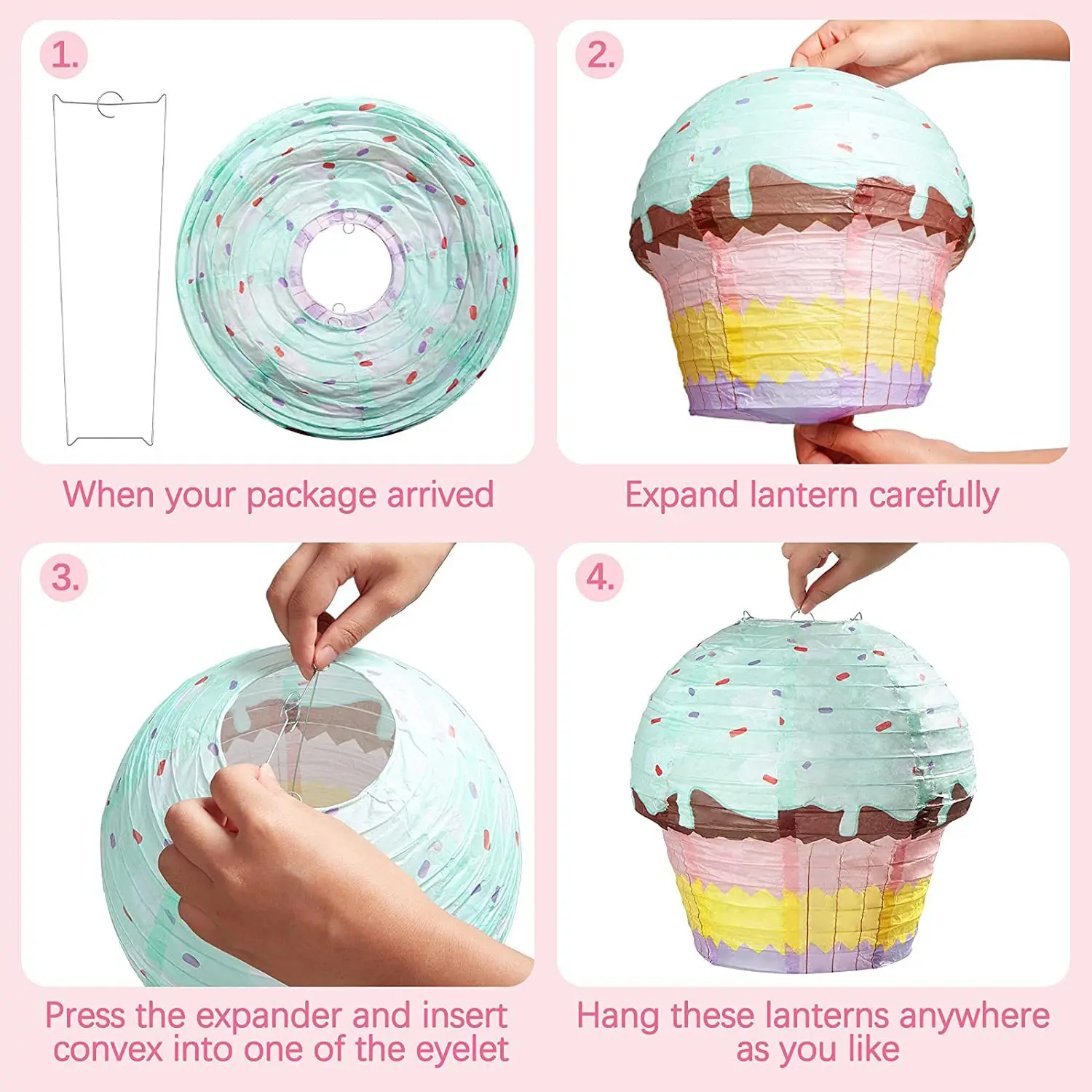 Paper Lantern Cake Paper Lanterns 1st One Happy Birthday Party Decoration Kids 3D Ornaments Cup Cake Ice Cream Pendant Child Baby Shower Favor