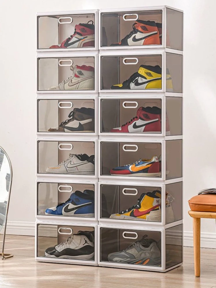 Foldable Shoes Box Dustproof Plastic Shoe Box Stackable Cabinet Storage Box Shoes  Organizers Shoe Rack Cabinets Cupboards