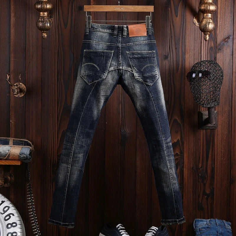 Fashion Designer Men Jeans High Quality Retro Black Blue Slim Fit Ripped Jeans Men Trousers Italian Vintage Denim Pants Hombre