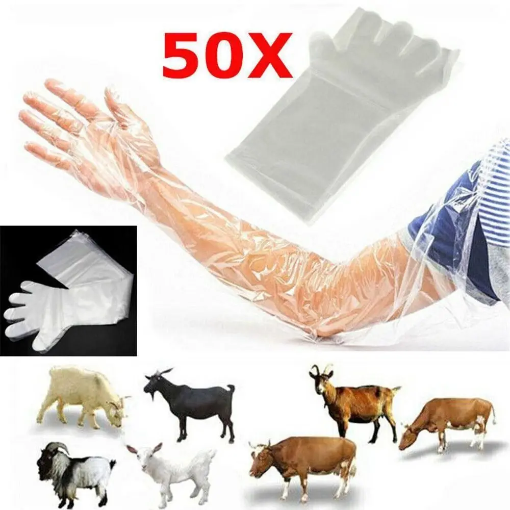 Disposable Long Arm Glove Plastic Film Farm Cattle Sheep Glove Vet Plastic Veterinary Supplies 50PCS