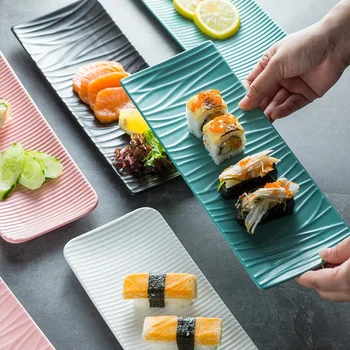Piatto lungo rettangolare in ceramica nordica per sushi, dessert, torta, snack, pasticceria, cibo occidentale, salmone, sashimi, ali di pollo alla griglia 1