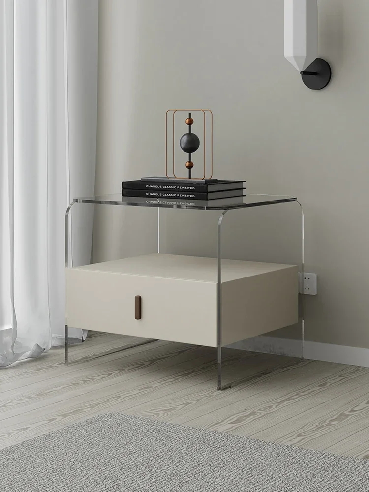 

Simple and modern acrylic transparent storage cabinet for bedside table is luxurious and suspended solid wood.
