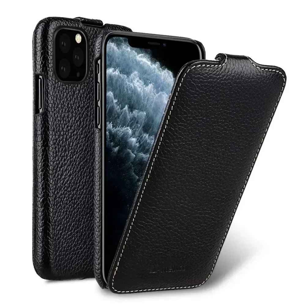 Premium Genuine Leather Flip Case - Luxury Cowhide Phone Cover
