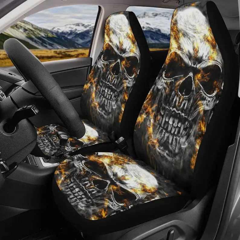 

Flaming Skull Car Seat Cover car mat full set, Grim reaper skull seat cover mat for car Gothic skull car seat cover, skull mat c